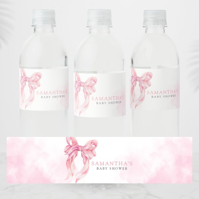 Etiqueta Para Botella De Agua Pink Bow Girl Baby Shower (Pink Bow Coquette Girl Baby Shower Bottle Label)