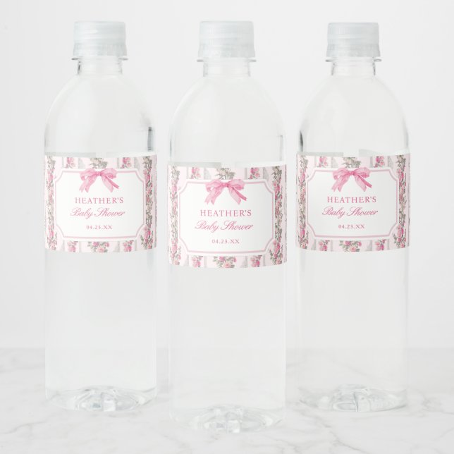 Etiqueta Para Botella De Agua Pink Bow Love Shack Briower (Botellas)
