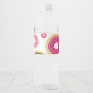 Etiqueta Para Botella De Agua Pink & Brown Sprinkle Donuts Modern Birthday Party
