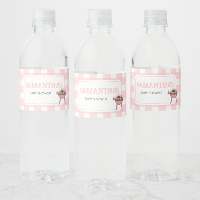 Etiqueta Para Botella De Agua Pink Burger BBQ Baby Shower (Botellas)