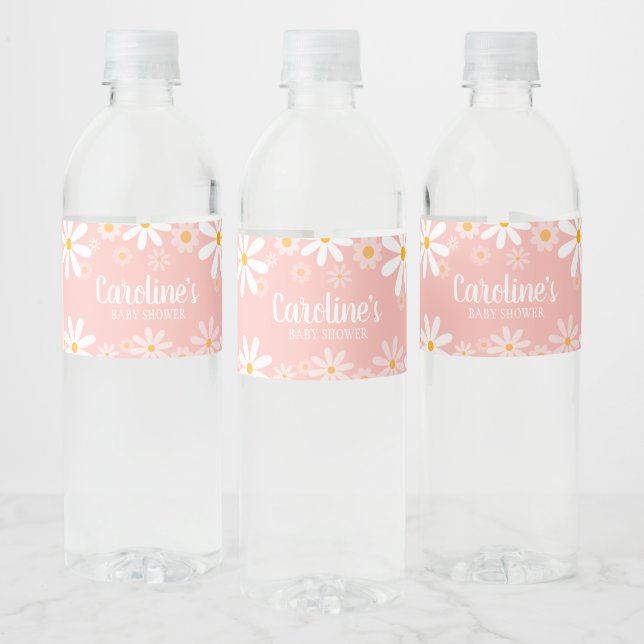 Etiqueta Para Botella De Agua Pink Daisy Baby Shower (Botellas)