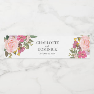 Etiqueta Para Botella De Agua Pink Floral Garden Primavera Favores de Boda