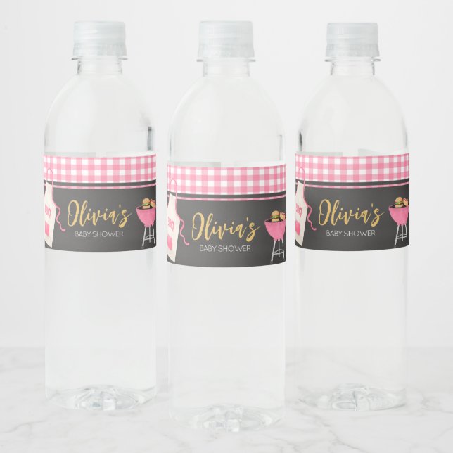 Etiqueta Para Botella De Agua Pink Gingham BBQ Baby Shower (Botellas)