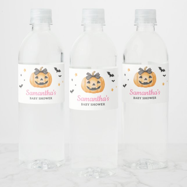 Etiqueta Para Botella De Agua Pink Little Boo Spookkin Pumpkin Baby Shower (Botellas)
