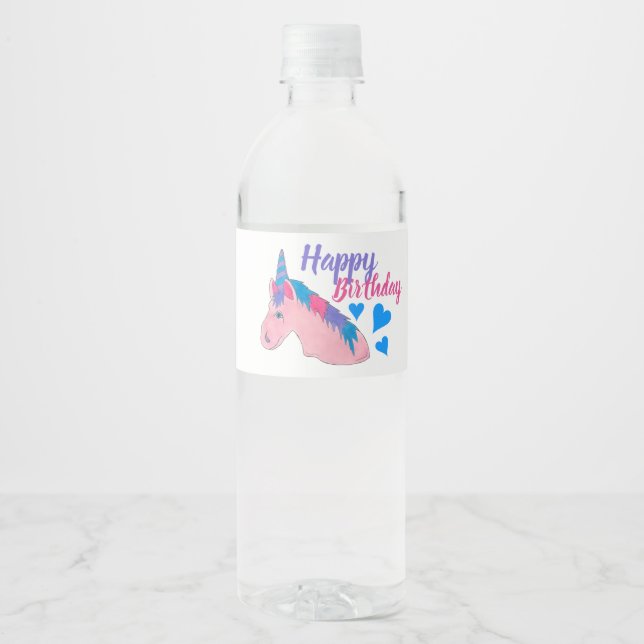 Etiqueta Para Botella De Agua Pink Purple Magse Horse Unicornio (Anverso)