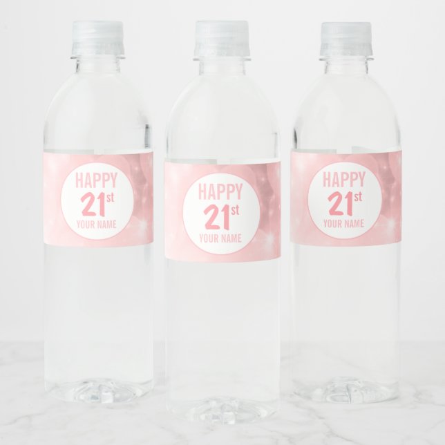 Etiqueta Para Botella De Agua Pink Sparkly Veintiún cumpleaños (Botellas)