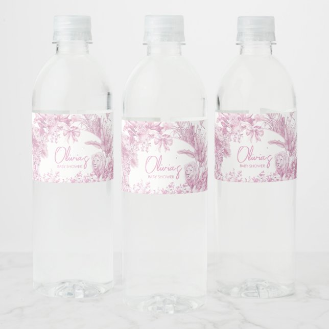Etiqueta Para Botella De Agua Pink Toile Safari Baby Shower (Botellas)