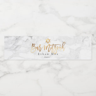 Etiqueta Para Botella De Agua PixDezines Bar Mitzvah, Marble+Faux Gold