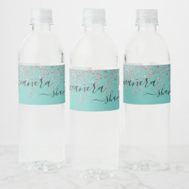 Etiqueta Para Botella De Agua Plata Girona y Verde azulado Monograma Aqua Sparkl