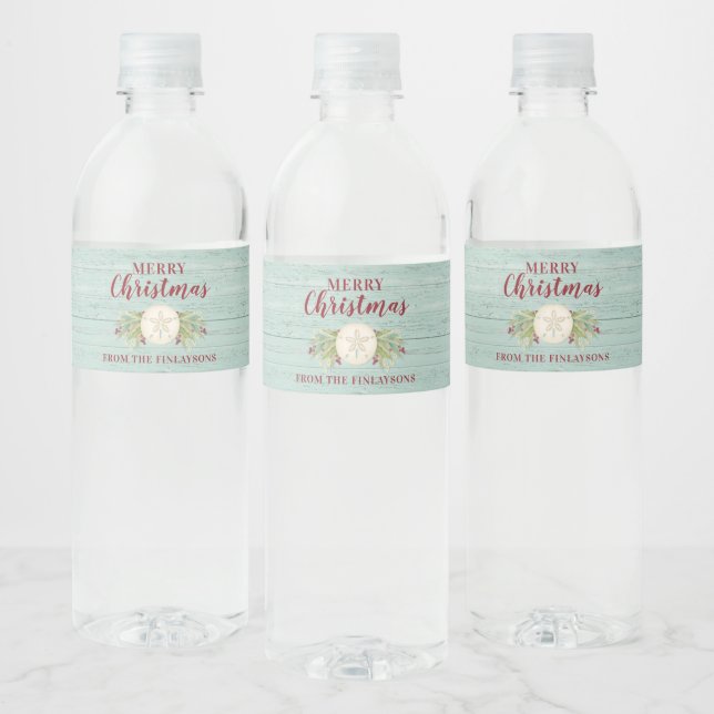 Etiqueta Para Botella De Agua Playa personalizada de Navidades costeros (Botellas)