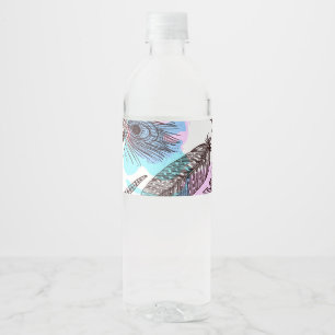 Etiqueta Para Botella De Agua Pluma de pavo real