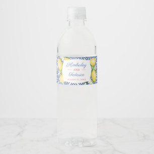 Etiqueta Para Botella De Agua Positano Blue Tiles Lemons Bridal Shower Fiesta