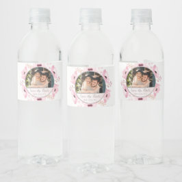 Etiqueta Para Botella De Agua Primavera Pink Watercolor Floral Guardar la fecha
