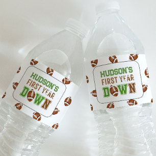 Etiqueta Para Botella De Agua Primer año del primer cumpleaños del fútbol