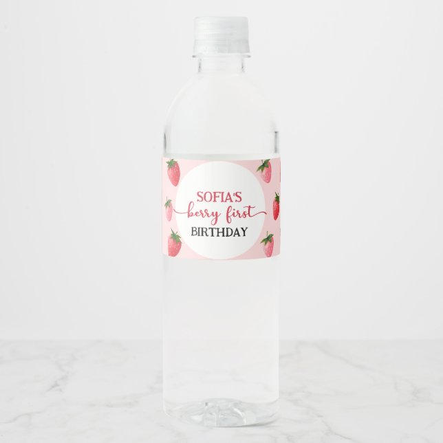 Etiqueta Para Botella De Agua Primer cumpleaños de fresa Berry (Anverso)