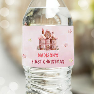 Etiqueta Para Botella De Agua Primer cumpleaños de los Navidades de la Casa Rosa
