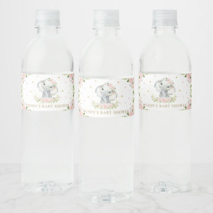 Etiqueta Para Botella De Agua Primer cumpleaños del elefante floral rosado cute