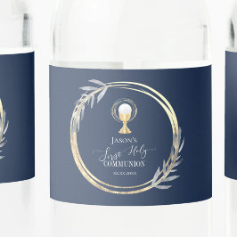 Etiqueta Para Botella De Agua Primer Relieve metalizado de oro azul y falso de l