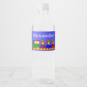 Etiqueta Para Botella De Agua Primer tren y globos del cumpleaños del muchacho