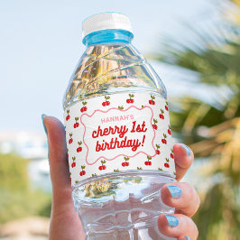 Etiqueta Para Botella De Agua Primera cumpleaños de Retro Cherry
