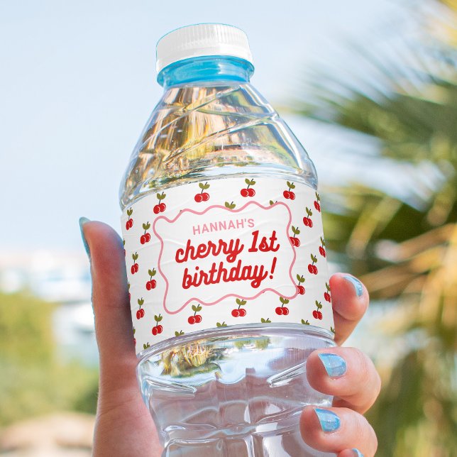Etiqueta Para Botella De Agua Primera cumpleaños de Retro Cherry (Subido por el creador)