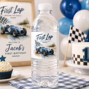 Etiqueta Para Botella De Agua Primera Vuelta a la Pista 1er Cumpleaños UNO