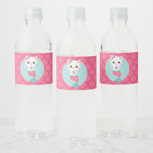 Etiqueta Para Botella De Agua Primeras sirvientas Pink Mermaid Kitty Cumpleaños