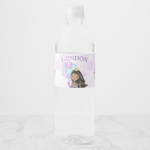 Etiqueta Para Botella De Agua Princesa Cumpleañera Afroamericana Lavanda