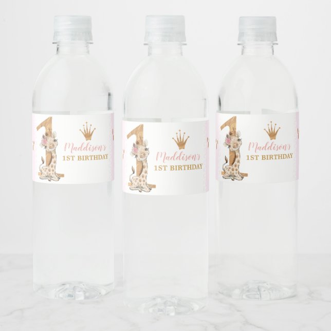 Etiqueta Para Botella De Agua Princesa Cute Giraffe Primer cumpleaños (Botellas)