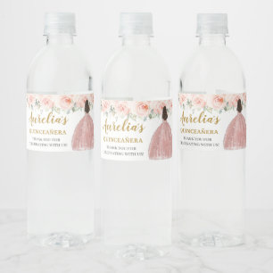 Etiqueta Para Botella De Agua Princesa Floral de Rubor Quinceañera 16º cumpleaño