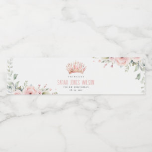 Etiqueta Para Botella De Agua Princesa Rosa Corona Floral Tiara Cumpleaños
