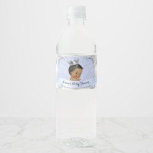Etiqueta Para Botella De Agua Príncipe bebé afroamericano diamantes azul