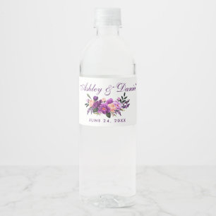 Etiqueta Para Botella De Agua PS Boda de acuarela floral púrpura ultravioleta