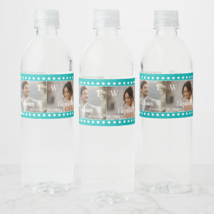 Etiqueta Para Botella De Agua Puntos Blancos de Lunares en Verde Azul – Boda Per