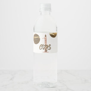 Etiqueta Para Botella De Agua Puntos de bronce Rosa Oro ONE 1 1er Cumpleaños