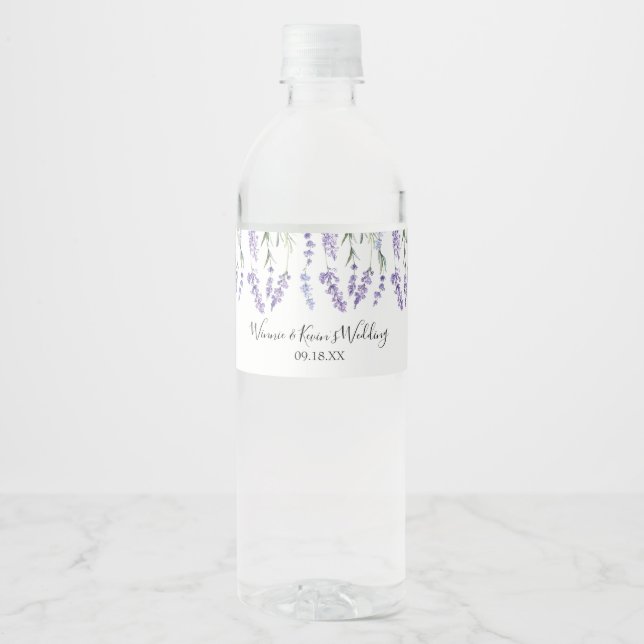 Etiqueta Para Botella De Agua Púrpura, lavanda acuarela (Anverso)