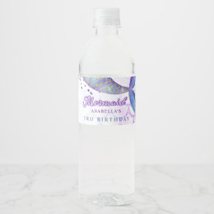 Etiqueta Para Botella De Agua Púrpura Pink Moderno Purpurina Sirena Cumpleaños