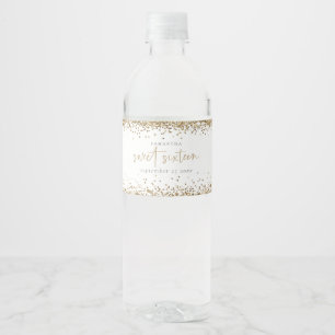 Etiqueta Para Botella De Agua Purpurina de oro de moda Fecha Dulce Dieciséis Fie