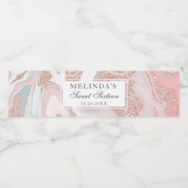 Etiqueta Para Botella De Agua purpurina dorado Rosa coral mármol rosa dulce 16