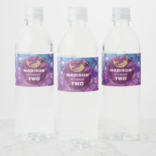 Etiqueta Para Botella De Agua Purpurina morado rosado de cumpleaños de sirena pe