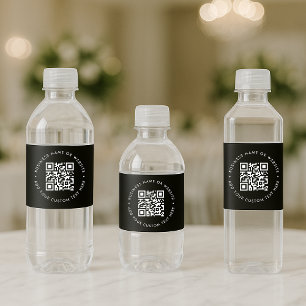 Etiqueta Para Botella De Agua QR Código Negra Negocio Moderno Estilizado Promoci