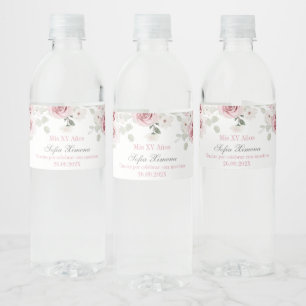 Etiqueta Para Botella De Agua Quinceañera floral rosa Rubor