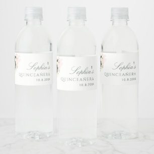 Etiqueta Para Botella De Agua Quinceanera floral rosa Rústica 15 cumpleaños