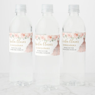 Etiqueta Para Botella De Agua Quinceañera Rubor Floral Vestido dulce 16 cumpleañ