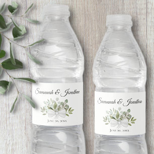 Etiqueta Para Botella De Agua Ramo de boda de eucalipto rústico y vegetación