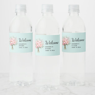 Etiqueta Para Botella De Agua Ramo de flores de peonía rosa bonito para boda de