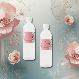 Etiqueta Para Botella De Agua Ramo de novia de rosas en acuarela floral monogram