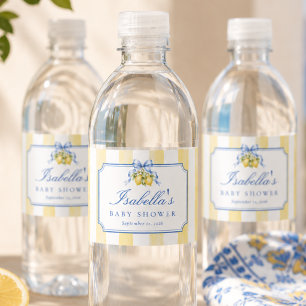 Etiqueta Para Botella De Agua Rayas Amarillas y Blancas Chic Ducha de Bebé Limón