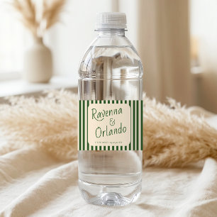 Etiqueta Para Botella De Agua Rayas Verdes Botella Retro Minimalista Boda