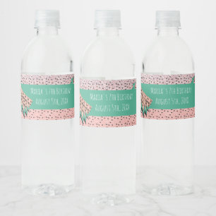 Etiqueta Para Botella De Agua Rebanada de sandía geométrica rosa fiesta de cumpl